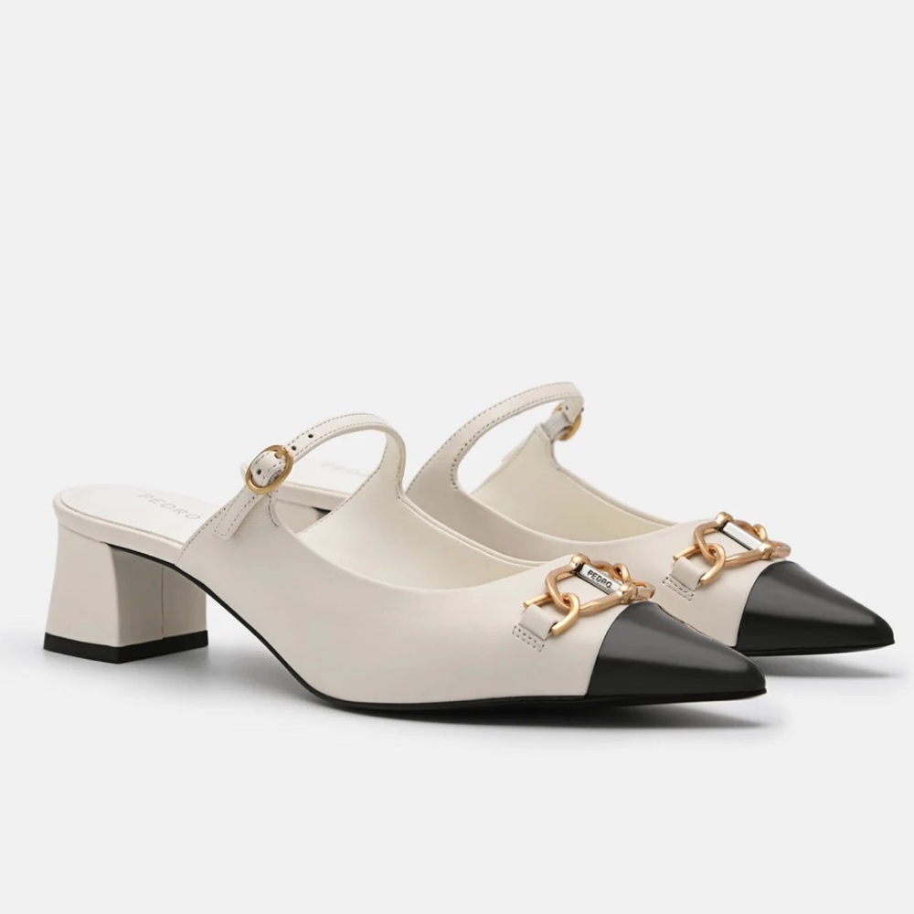 PEDRO - Jean Leather Heel Mules - Chalk Size 38